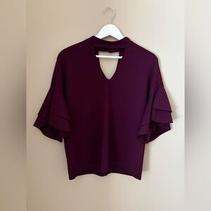 Francesca's Collections Plum Blouse with Ruffled Sleeves